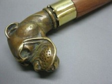 Walking Stick Vintage Designer Brass Bulldog Face Handle Victorian Wooden Cane