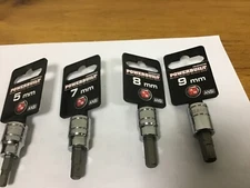 Qty (4) Powerbuilt Hex Sockets, 5 MM, 7 MM, 8 MM, 9 MM - 3/8” Drive