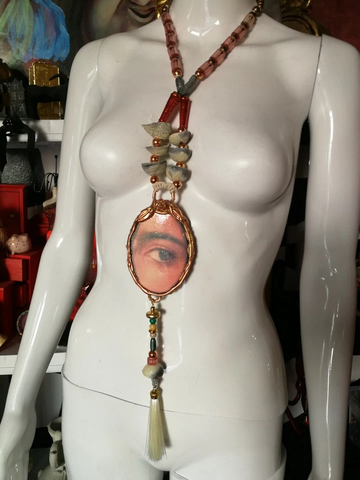 colar feminino joias finas vintage joia estilo antigo talismã olho art nouveau - Imagem 2 de 4