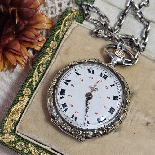 Damen Taschenuhr Silber Vermeil und Kette Sautoir Thibaudeau Besançon... - Bild 1 von 19