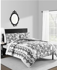 Monochromatic B/W Reversible Damask Pattern Comforter  Sham Set Choose Size