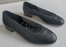 Capezio Womens 7 W Black Leather Lace Up Tap Shoes Tele Tone Taps Wood Heels