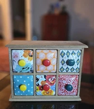 Spice Tea Box Organizer The Pioneer Woman 6 Drawer Ceramic & Wood  Organizer