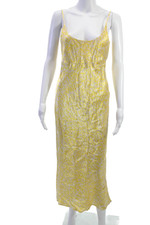 Ganni Women Slip Dress Beige Floral 100% Viscose Full Length Sleeveless Size 38