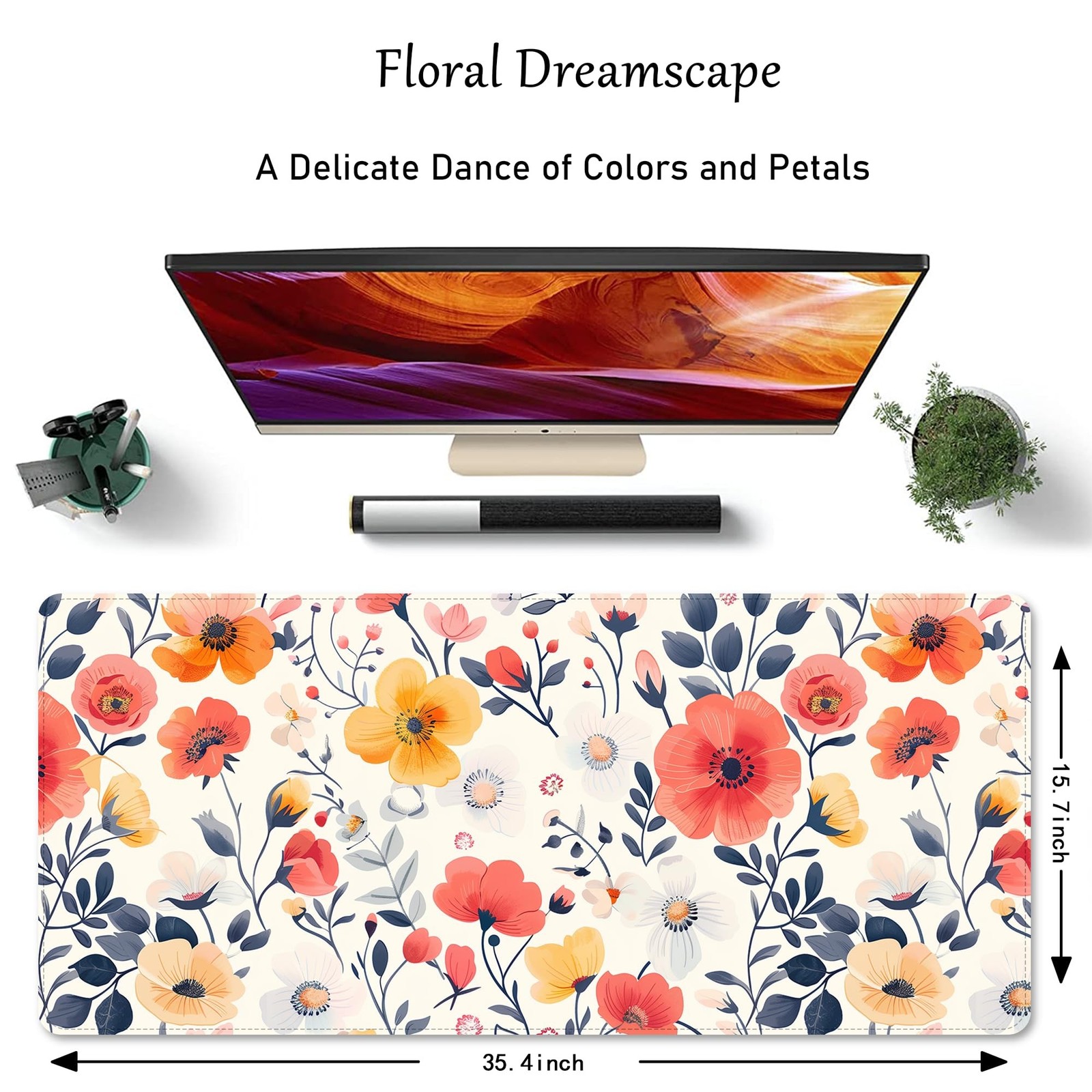 ProbTis Cute Flower Mouse Pad, Large Floral Desk Mat, XXL Gaming Keyboard Mat... - Thumbnail 5