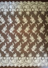 Diana IVORY Polyester Corded Floral Embroidery on Mesh Lace Fabric by the Yard