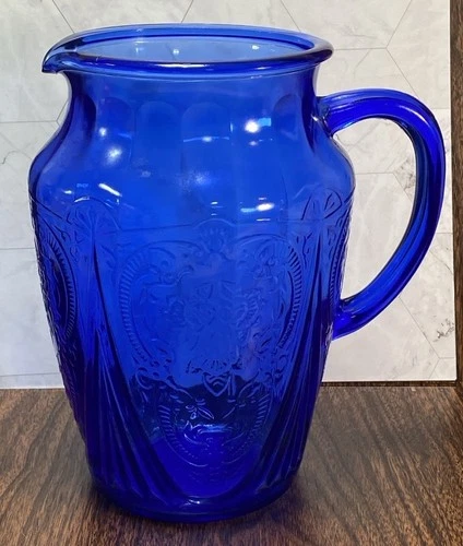 Hazel Atlas Royal Lace Cobalt Blue Depression Glass Pitcher. Read Desc.