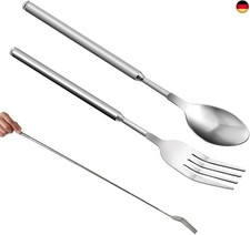 2 Stück Teleskopgabel Teleskoplöffel Set,Lange Teleskop Löffel Gabel Ei