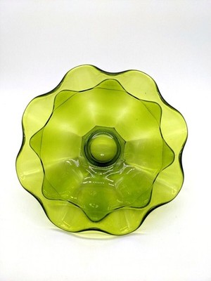 Viking Epic Avocado Green Art Glass Bowl Ruffled MCM Vintage