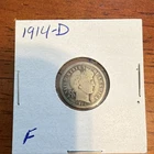 1914 Barber Dime 10C Silver Coin Circulated Denver Mint Uncertified Collectible