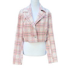 CAbi S Plaid Cropped Blazer Jacket Pink Check Career Stretch Style 6257