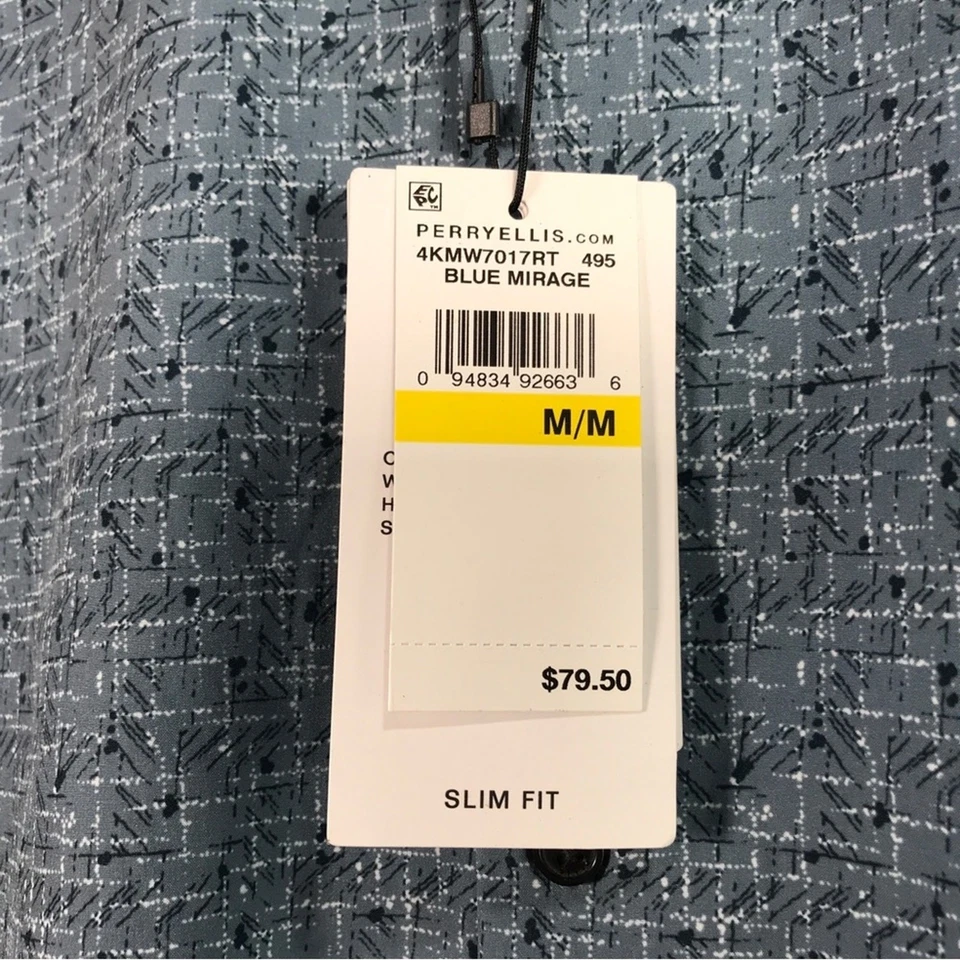 Perry Ellis Slim Fit Textured Print Shirt, Men's Size M - Blue Mirage - Image 4 of 4