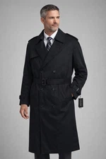 NWT Towne by London Fog Black Trench Coat Mens 46 Long Cotton Blend 