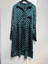 Influence Green Silky Dress with White Polka Dots, Long Sleeve, Size 8
