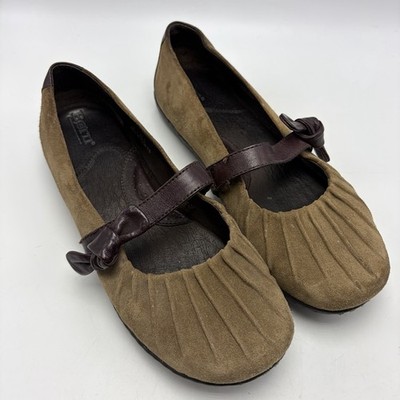 Born Mary Jane Flats Womens 9 Ruched Brown Leather Strap Bow Slip On Loafer