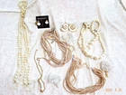 VINTAGE LOT 10 WHITE AND FAUX PEARL BEADED COSTUME JEWELRY PIECES