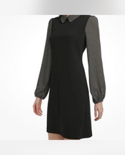 Tommy Hilfiger Shift Dress Black/White Polka Dot Collared Long Sleeve Zip 2