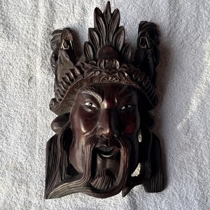 Chinese Hand Craved Wooden Mask Emperor Dragons