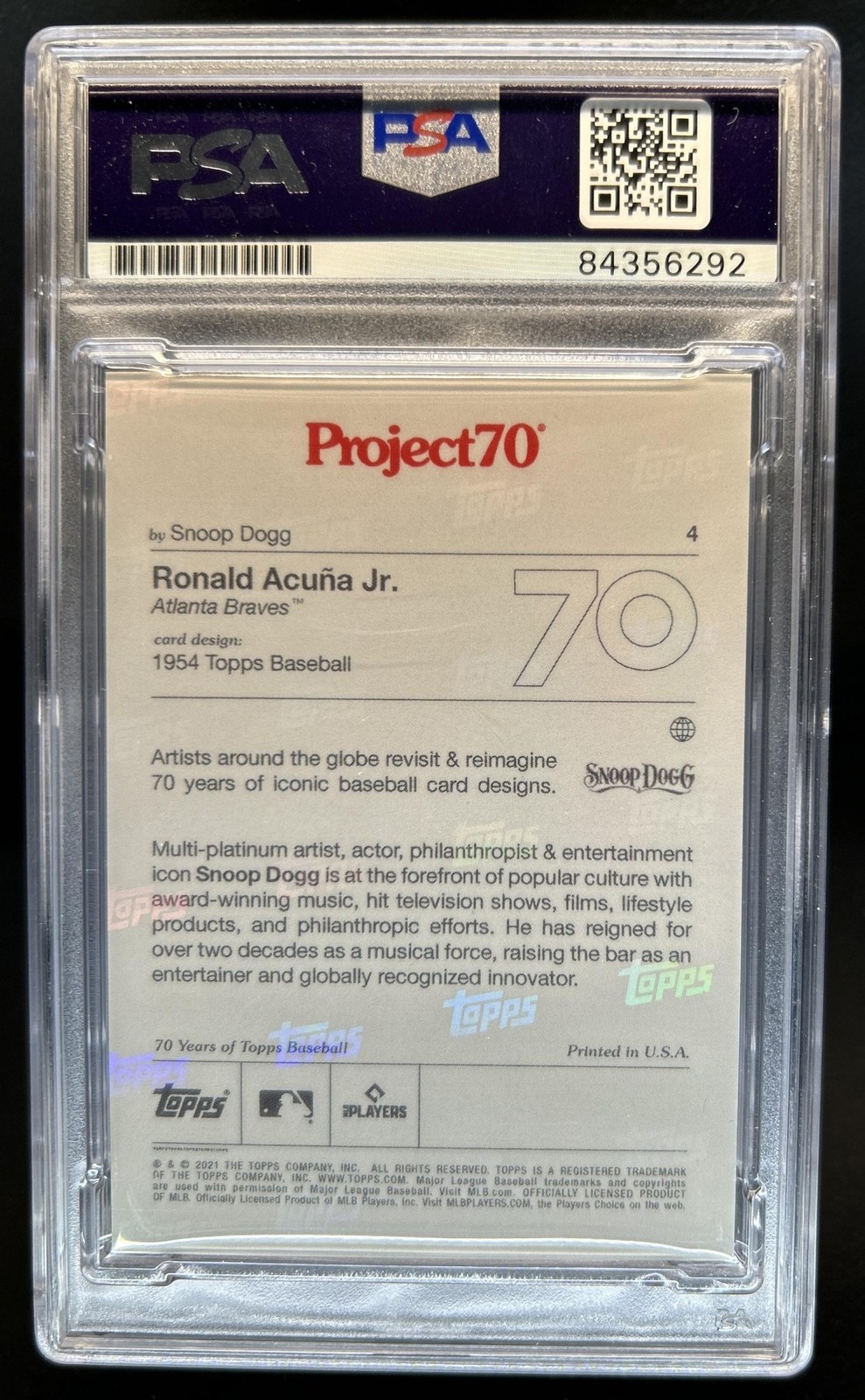 2021 Topps Project70 Ronald Acuna Jr. IP Auto Autograph #4 Braves PSA Authentic view 2
