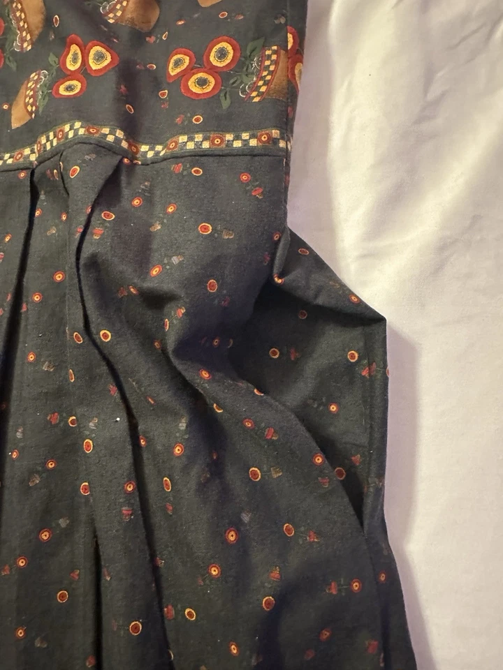 Vintage Handmade Dress Sleeveless Cottagecore Midi Dress Navy Folk Art Unique - Image 3 of 4