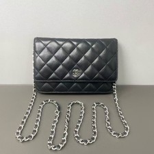 Chanel Classic WOC Bag Black Quilted Lambskin Silver Hardware Crossbody Bag Auth