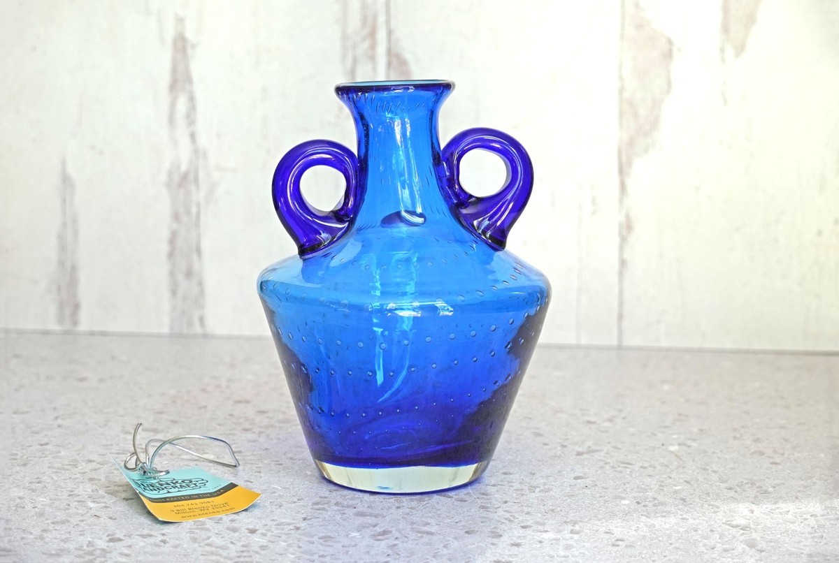 2024 Blenko Glass Cassiopeia Vase 2429 Azure, Double Arms