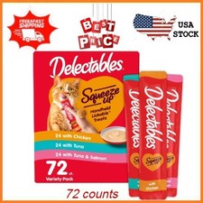 72 Count Hartz Delectables Squeeze Up Interactive Lickable Wet Cat Treat Variety