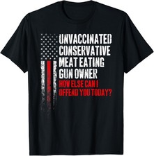 Camiseta unisex de regalo divertido pistola de comer carne conservadora sin vacunar