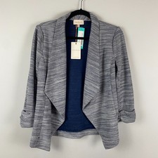 Skies Are Blue Blair Open Front Blazer Jacket Size XS Navy Blue 3/4 Sleeves