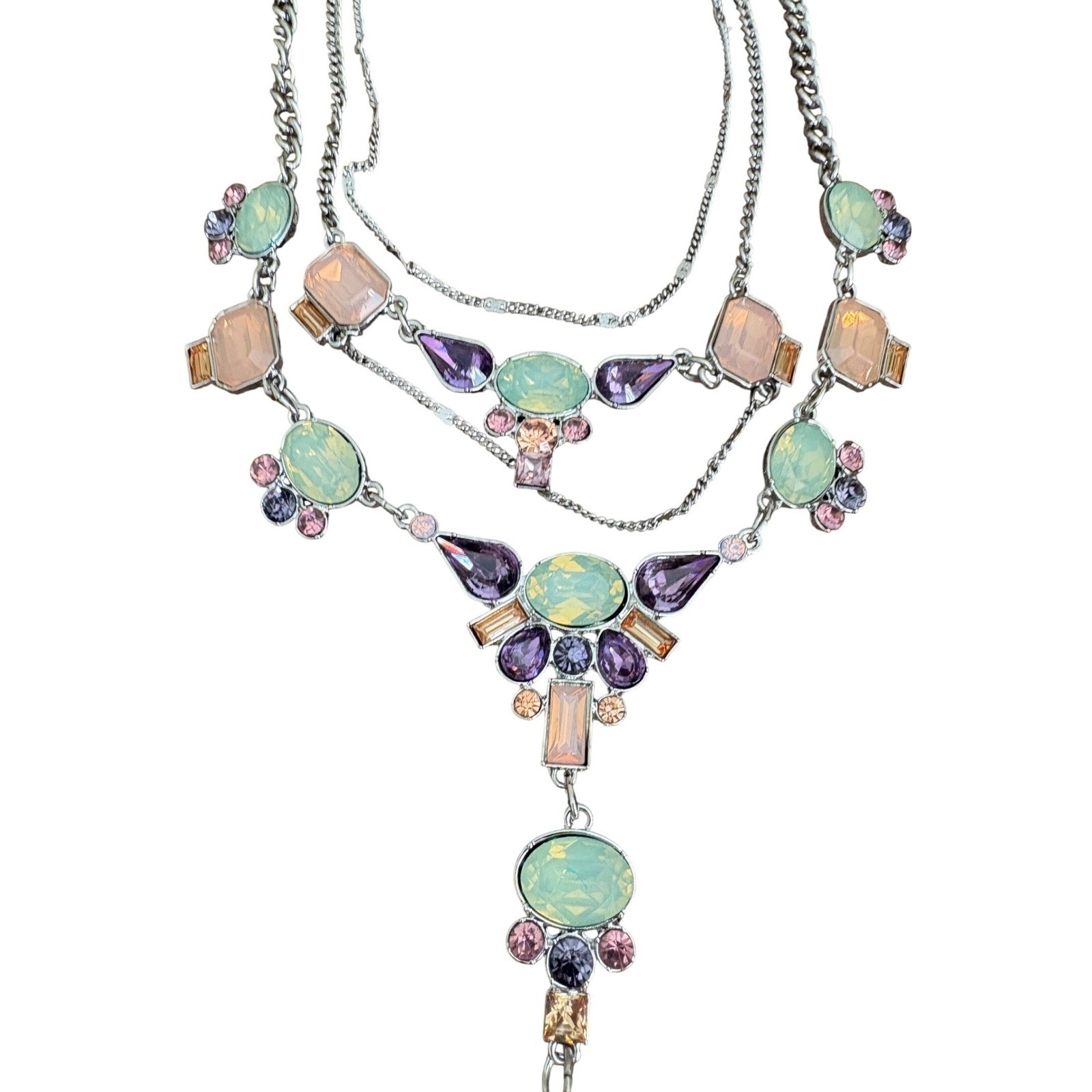 GUESS Silver Tone Layered Statement Necklace Past… - image 4