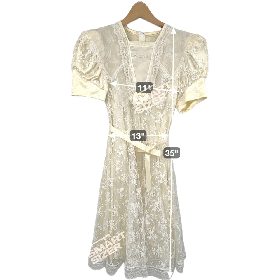 Vestido De Colección Jessica McClintock Marfil Encaje Talla 8 Manga Abullonada Lazo Satinado EE. UU. Foto 3 de 4