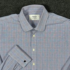 Charles Tyrwhitt Mens Dress Shirt 16.5 35 French Cuff Blue Red Glen Plaid