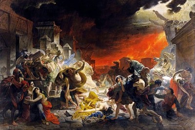 THE LAST DAY OF POMPEII VESUVIUS VOLCANO ERUPTION PAINT BY KARL P BRULLOW REPRO