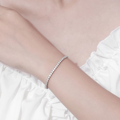 Tennisarmband 3,36 kt Rundschliff Laborgefertigt Diamant Testpass 14 cm 14 K Gold