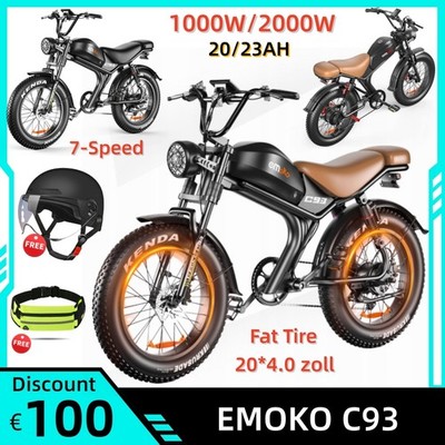 EMOKO C93 2000W Elektrofahrrad 48V23AH E-Mountainbike 20''Fat Tire 50km/h 7-Speed