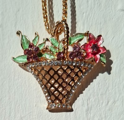  Betsey Johnson Modeschmuck vergoldete Halskette Blumenkorb Fashion Jewelry 