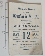 1916 Ticket HOBOKEN NEW JERSEY Oxford Athletic Association Dance Prof. Florulli 