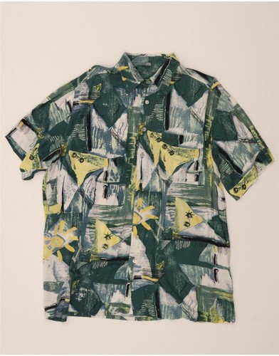VINTAGE Mens Abstract Pattern Short Sleeve Shirt XL Green Viscose DA91