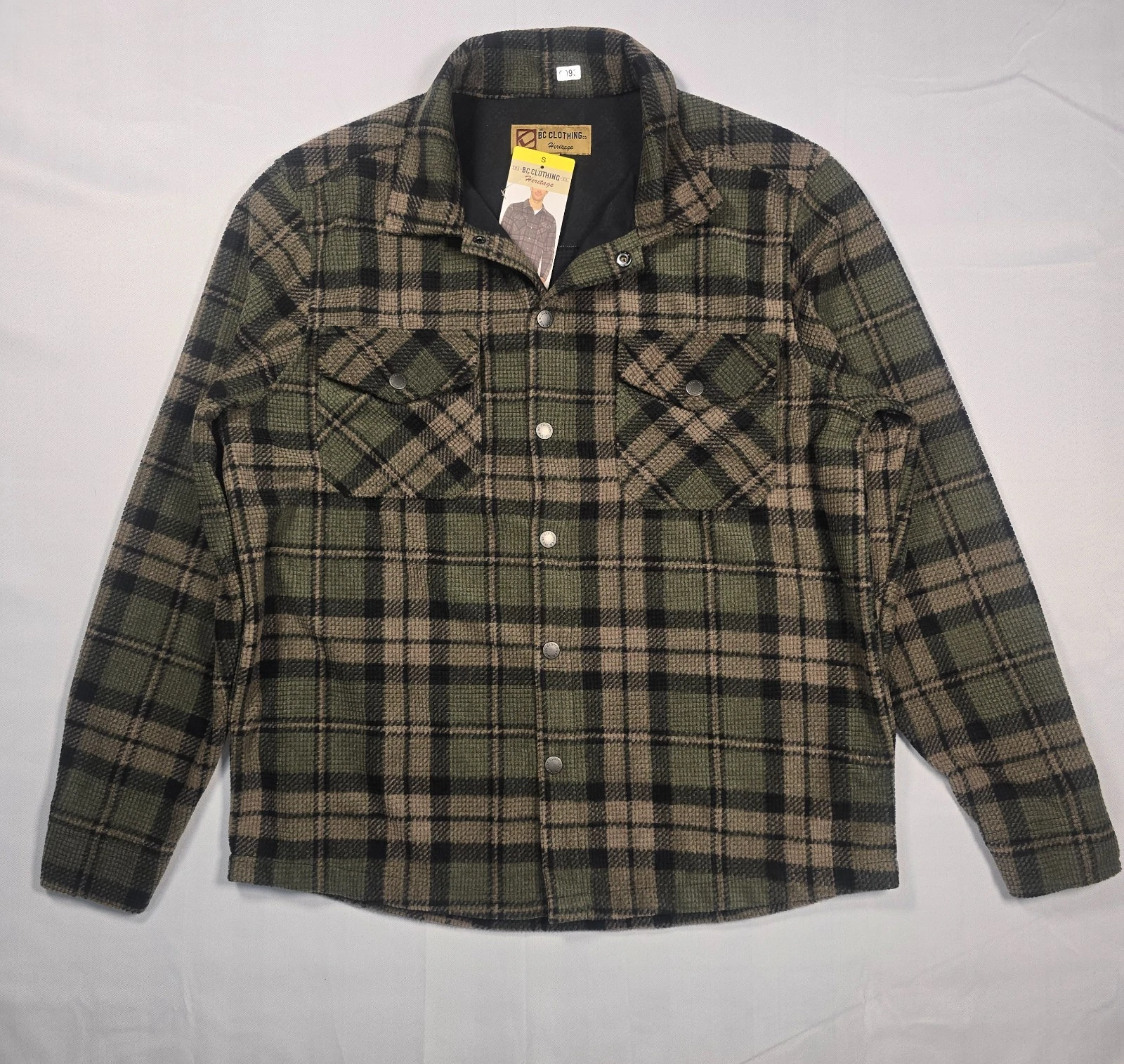 NWT BC Clothing Mens Textured Flannel Shirt Jacket Green Plaid Shacket Small image 2