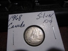 Canada 1968 10 Cent Dime Canadian Coin - 50% Silver - ASW 0.0374 Oz