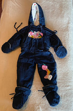 VTG London Fog Girls Denim Snowsuit 18 Months ABC's Snap On Booties Mittens