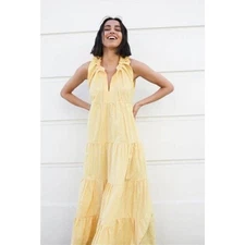 CATHERINE PREVOST Sz L Large Yellow Gingham Check Sleeveless Maxi Dress Athene
