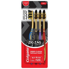 Colgate ZigZag Charcoal Soft Bristle Manual Toothbrush Adults Pack of 4