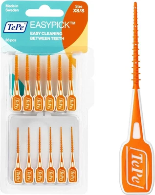 TePe Easy Pick Interdental Brush, Orange, Size: XS/S , Pack of 1 x 36 Durable