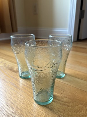 Coca-Cola Vintage Glasses Set of 3 Green Clear Rare Prop Diner Retro