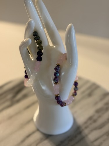 Natural Stones Beaded Bracelet Set Love & Empathy Bohemian Style 2 Bracelets - Picture 7 of 11