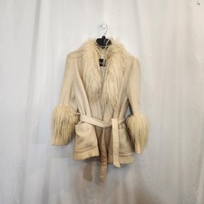 Quiet Luxury Winter Coat Cream 100 Icelandic Wool RARE Size 42 VTG Movie Prop