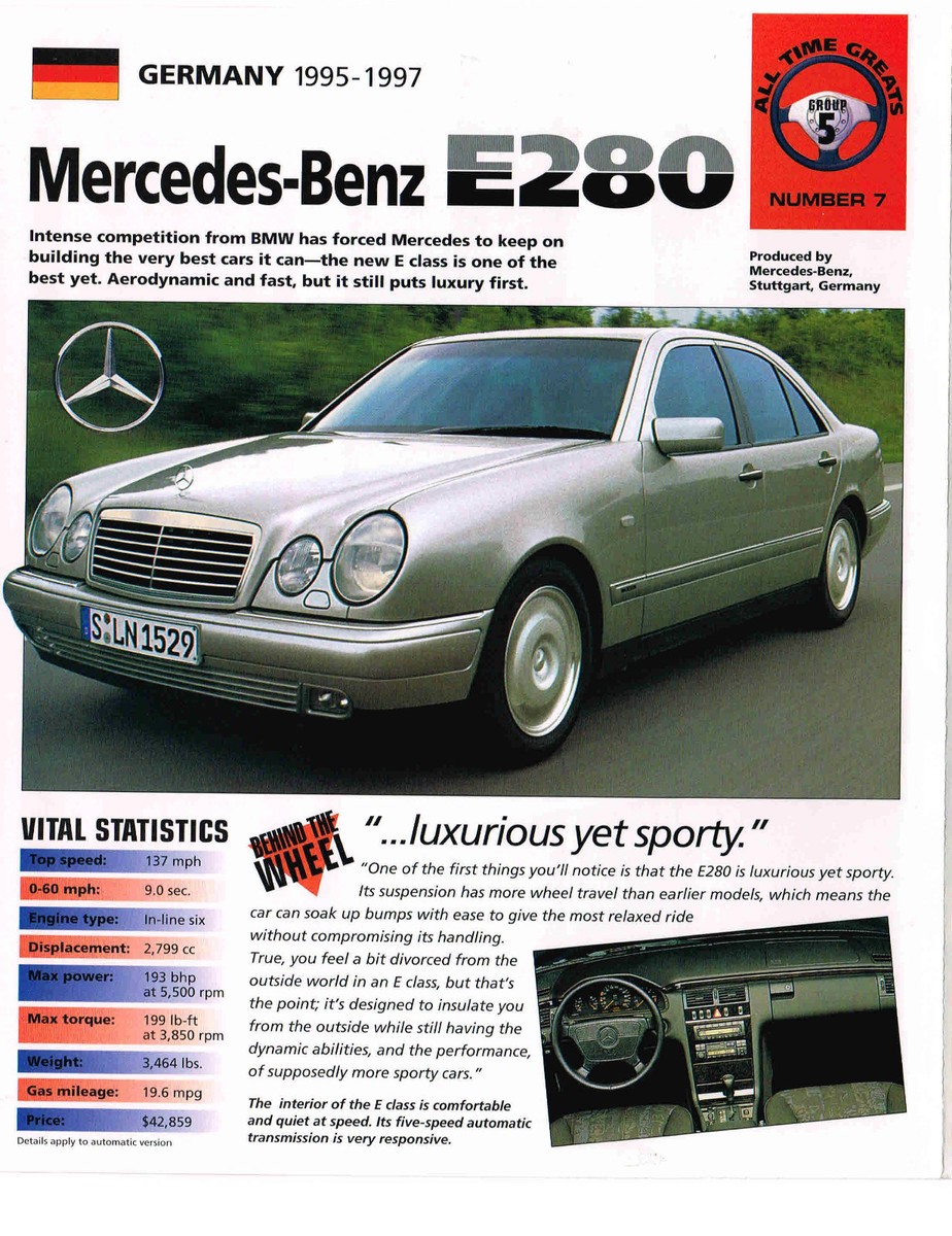 1995 / 1996 / 1997 MERCEDES-BENZ E280 / E-280 SPEC SHEET