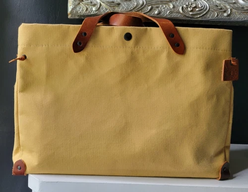 TAMPICO YELLOW GOLD CANVAS TOTE with GENUINE LEATHER STRAPS Made in FRANCE