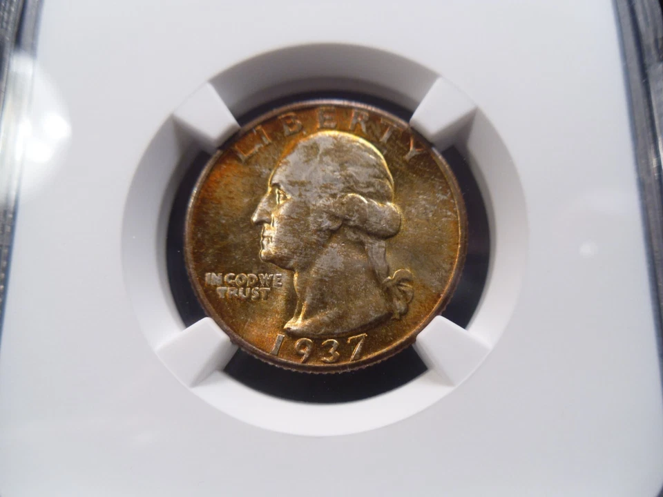 1937 MS67 Washington Silver Quarter NGC Certified Superb Gem - Toned/Gold - Image 4 of 4